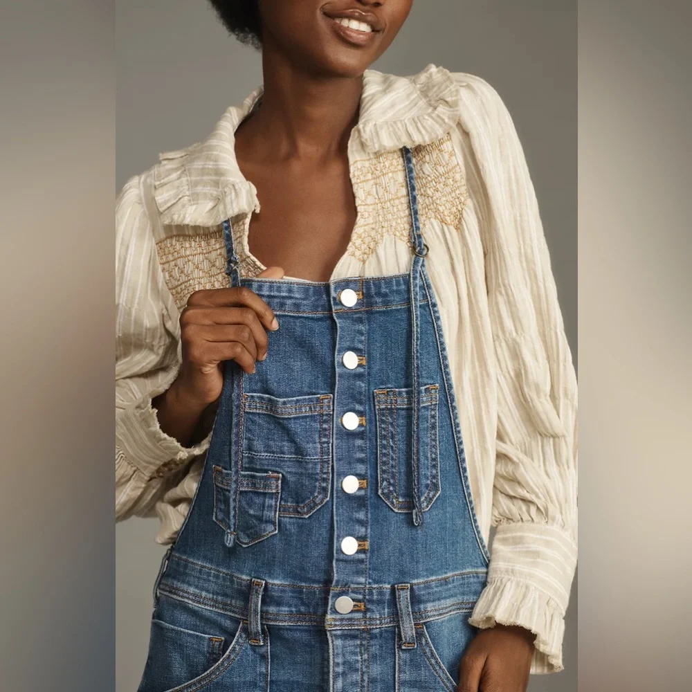 Pilcro Anthropologie painter Blue Denim Overalls size 26 - Picture 9 of 10
